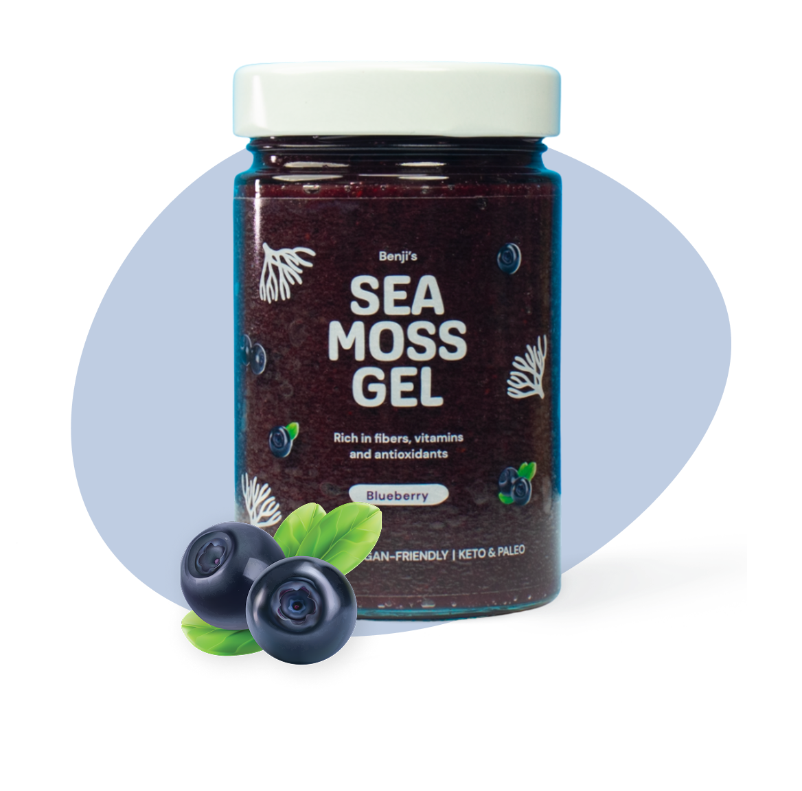 Benji's Blåbær sea moss gel i 327 ml glas