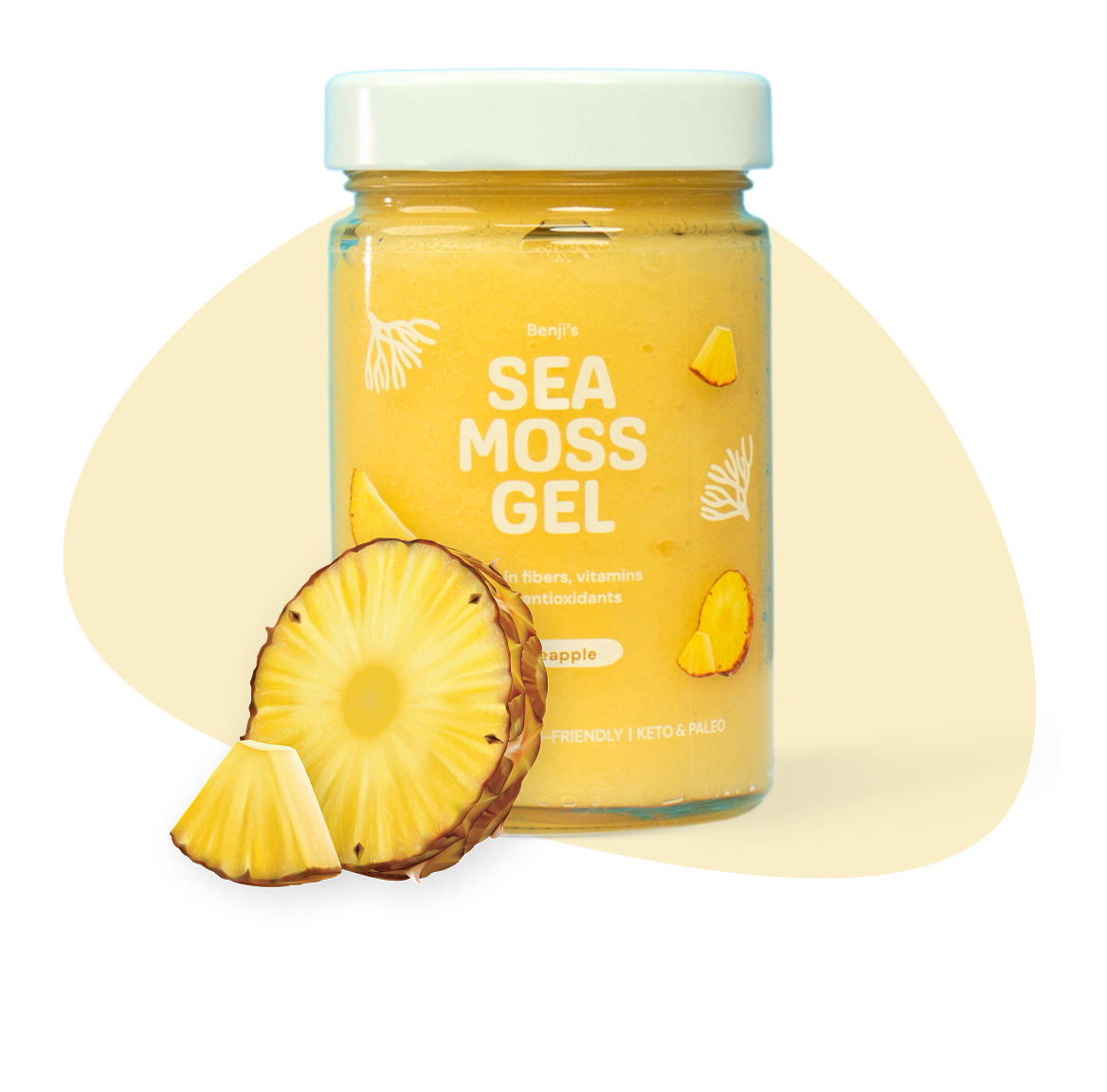 Benji's Ananas sea moss gel i 327 ml glas